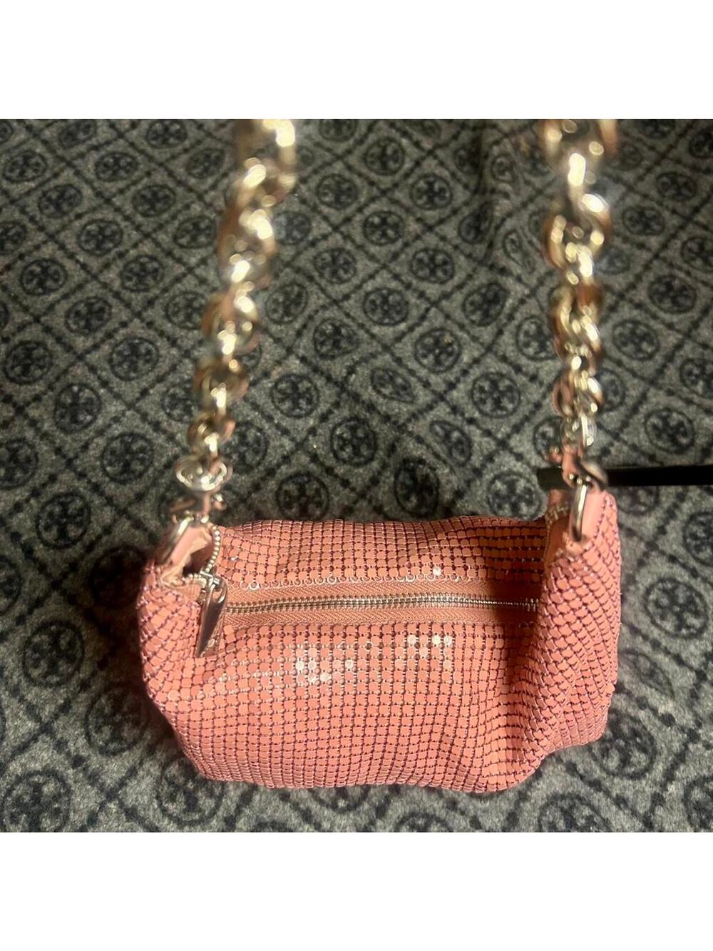 Pink chainmail shoulder bag